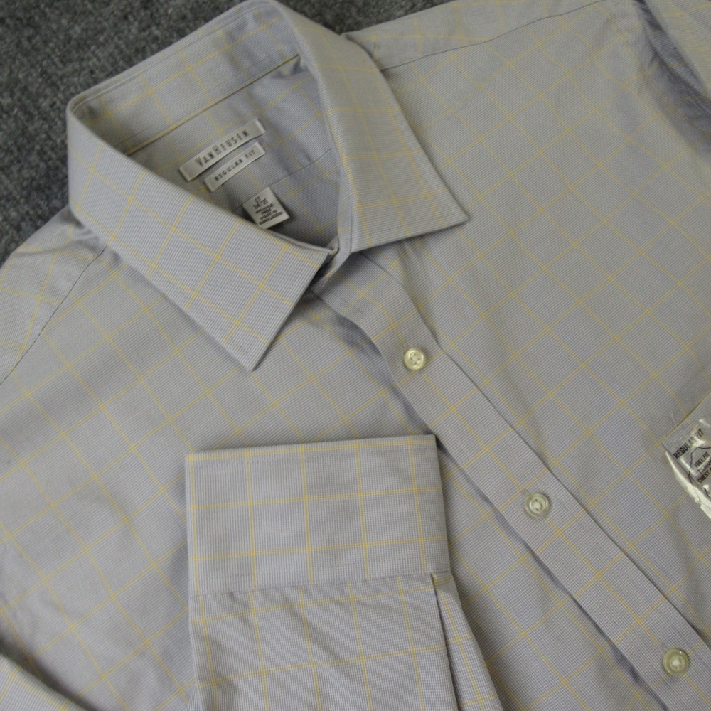 Van Heusen Dress Shirt Mens 17 34/35 Regular‎ Fit Wrinkle Free Plaid Button Down